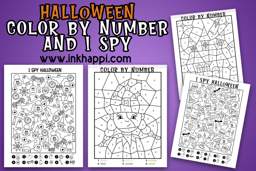 Halloween I spy and color by number activity pages. Free printables! #halloween #freeprintables #coloring