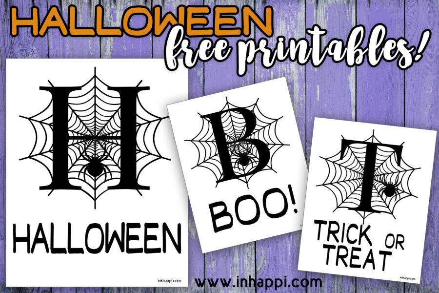 Free halloween printable featuring Alphabet letters. H is for Halloween, B is for BOO, and T is for trick or treat. Cute back and white prints.#freeprintable #halloween